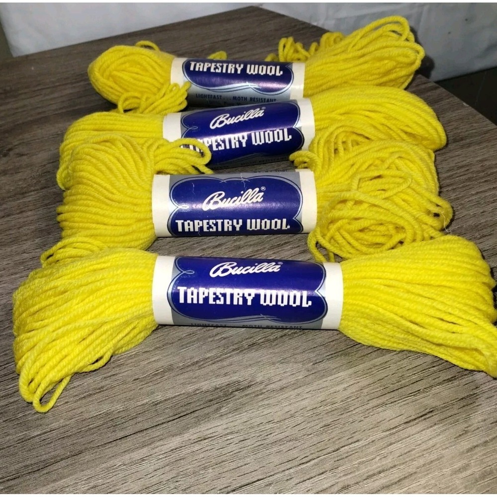 Lot Of 4 Skein Of Bucilla Tapestry Wool Yellow No.38 Match No. 6798 New 40yd.